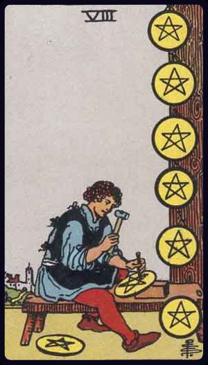 Ý nghĩa lá bài Tám Tiền (Eight of Pentacles) trong Tarot
